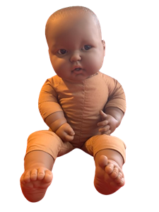 Medium-skin-tone-baby-massage-demonstration-doll-undressed-sitting